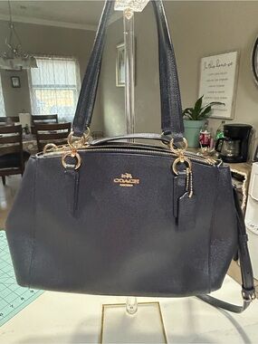Coach Small Christie Carryall in Crossgrain Leather-midnight navy